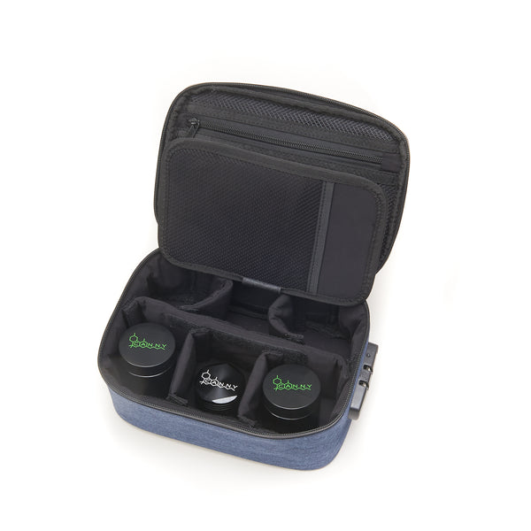 Locking smell proof bag with stash jars